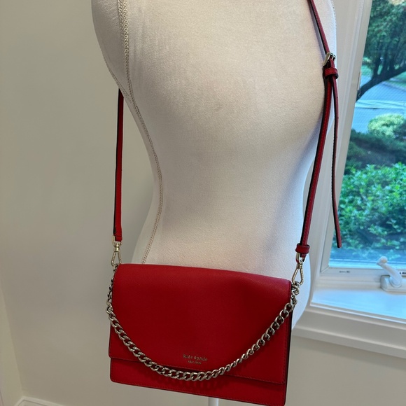 KATE SPADE CROSSBODY RED BAG W/ADJUSTABLE STRAPS & GOLD CHAIN - Picture 12 of 16